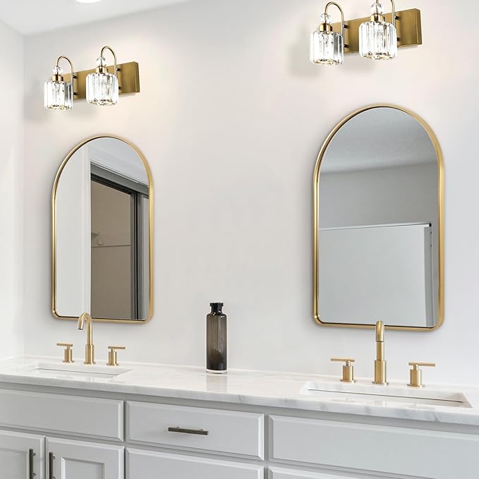ANDY STAR Arched Mirror, 26''x38'' Brushed Brass Arched Top Rounded Corner, Stainless Steel Antirust, 1'' Deep Set Wall Mounted Vertical Bathroom Mirror