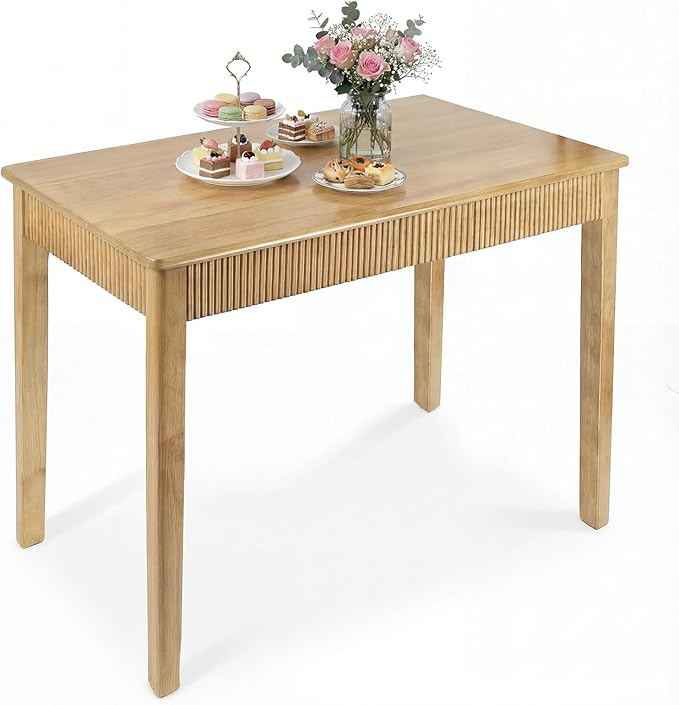 39" Solid Wood Dining Room Table for 2-4,Modern Farmhouse Rectangular Kitchen Real Wooden Table,Mid Century Fluted Design Furniture Desk for Home,Small Space,Apartment,Living Room Nature