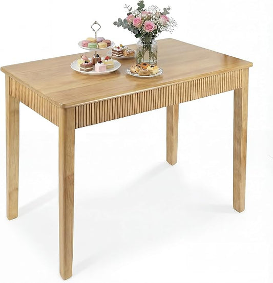 31.5" Solid Wood Dining Room Table for 2,Modern Farmhouse Rectangular Kitchen Real Wooden Table,Mid Century Fluted Design Furniture Desk for Home,Small Space,Apartment,Living Room Nature