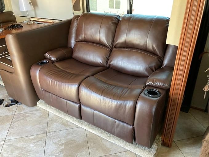 RecPro Charles 58" Powered Double RV Wall Hugger Recliner Sofa RV Loveseat with Upgraded 2023 Fabric (Mahogany)