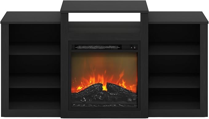Furinno Jensen Fireplace TV Stand, Entertainment Center, TV Console for TV up to 55 Inch with Electric Fireplace, for Living Room, Bedroom, Americano