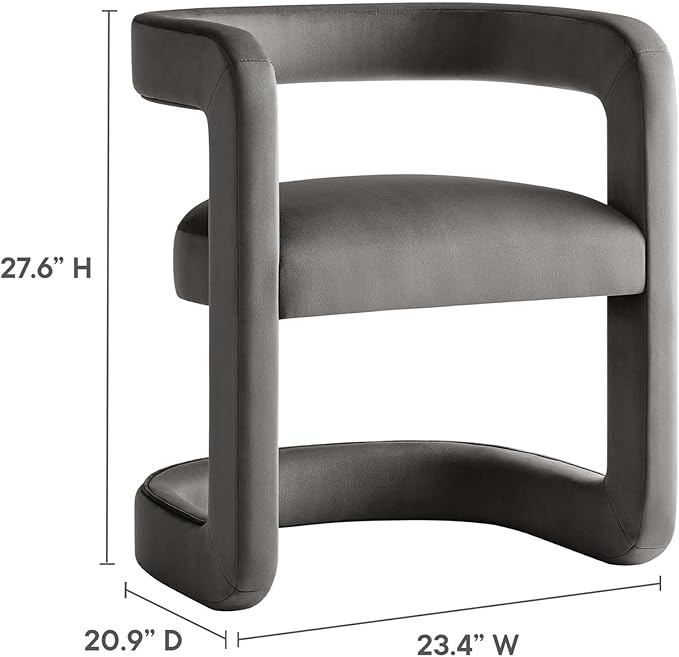 Modway Winslow Stain-Resistant Performance Velvet Dining Chair in Storm Gray - Open Back Barrel Armchair - Upholstered Dining Chair - Cozy Reading Chair or Velvet Vanity Chair