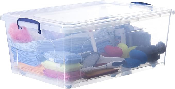 Superio Clear Storage Bin with Lid, Large Stackable Container with Lid, 60 Quart Wheeled Storage Box for Home, Garage, Storage