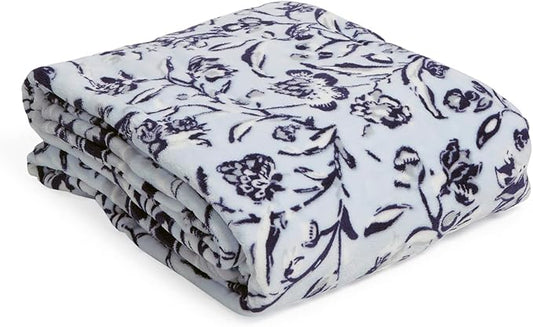 Vera Bradley Women's Oversized Fleece Plush Throw Blanket, Perennials Misty Surf, Full/Queen