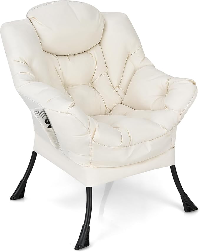 KOMFOTT Modern Accent Chair Set of 2, Soft Upholstered Lazy Sofa with Side Pocket & Armrests, Single Sofa Armchair, Leisure Sofa Chair for Living Room, Bedroom, Beige