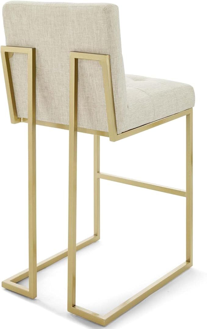 Modway Privy Stainless Steel Upholstered Fabric Bar Stool, Gold Beige