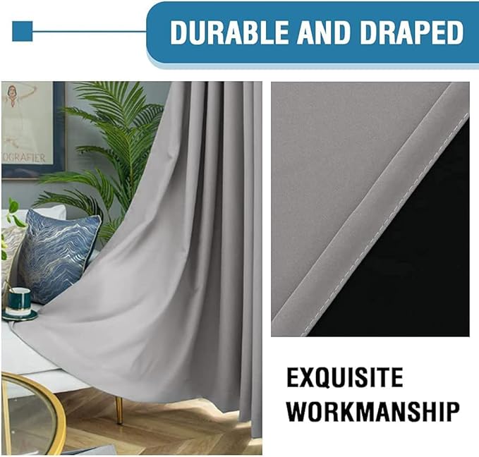H.VERSAILTEX 100% Blackout Curtains for Bedroom Thermal Insulated Blackout Curtains 96 inch Length Heat and Full Light Blocking Curtains for Living Room with Black Liner 2 Panels Set, Dove Gray
