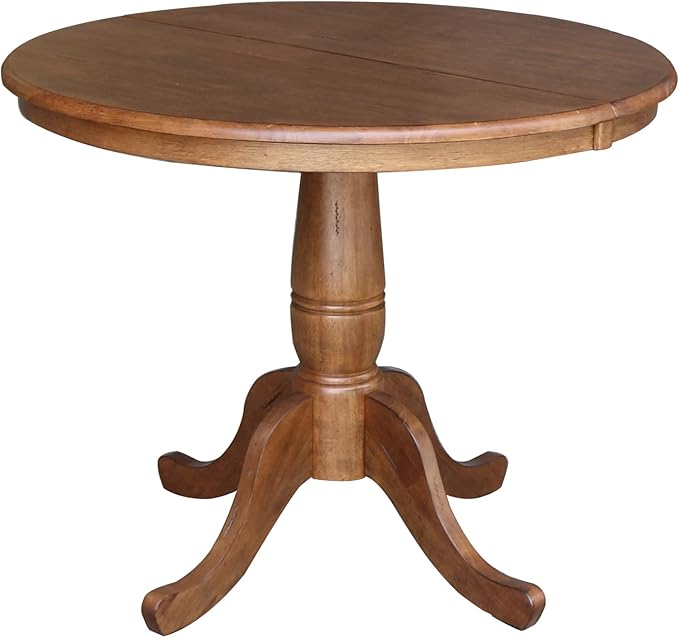IC INTERNATIONAL CONCEPTS 36" Solid Wood Round Extension Dining Table with 2 Chairs in Oak