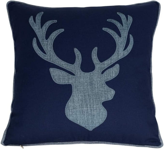 Cotton Pillow Case Decorative Deer Head Pillow Cover for Sofa Cushions Covers 18x18 Inches (Navy)