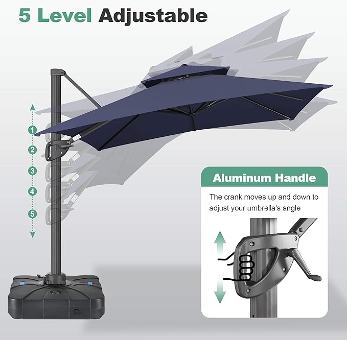 FLAME&SHADE 8.2 X 8.2 FT Cantilever Patio Umbrella - Large Offset Umbrella Outdoor Patio with 360-Degree Rotation and 3-Year Fade Resistance Fabric for Deck Pool Backyard Garden, Dark Blue