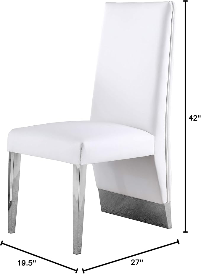 Meridian Furniture Porsha 19" H Leather Dining Chair in White/Chrome (Set of 2)