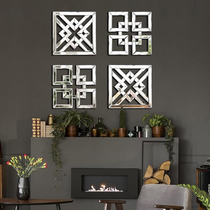 Decor Mirror Size 12x12 inches Square Mirrored Silver Wall Decorative Mirror with Beveled Edge Modern Fashionable Wall-Mounted Mirrors
