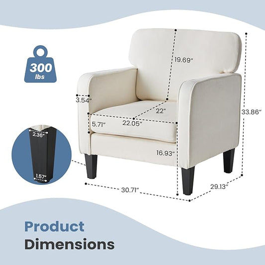DUMOS Modern Accent Chairs for Living Room, Reading Chair with Armrest and Backrest, Comfy Chairs for Bedroom, Waiting Room and Reception Room, Cream