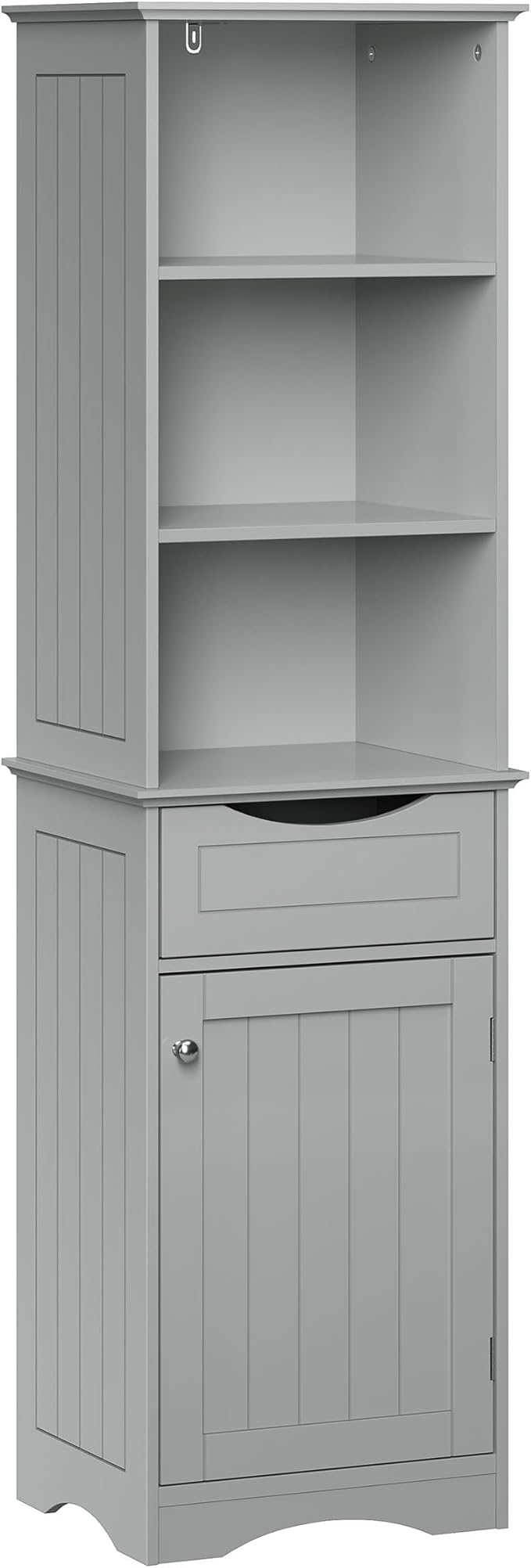 RiverRidge, Gray Ashland Bathroom Freestanding Storage Cabinet with Three Open Shelves and Drawer, Size