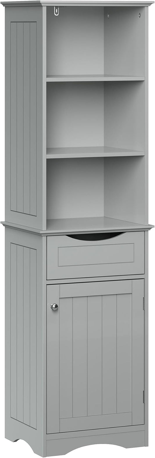 RiverRidge, Gray Ashland Bathroom Freestanding Storage Cabinet with Three Open Shelves and Drawer, Size
