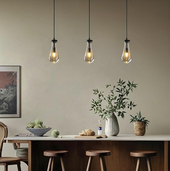 Raindrop Pendant Light Kitchen Island, Modern Black Teardrop Pendant Lights,Dimmable Rain Pendant Lighting Dining Room Light Fixture Bronze Raindrop Lighting for Living Room Hallway, Including Bulb