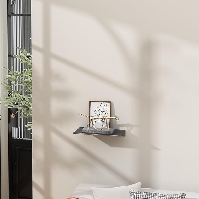 Danpoo Small Floating Shelf for Wall Storage, Mini Display Shelf for Collectibles, Metal Wall Shelf for Bathroom/Living Room/Kitchen/Bedroom(Grey, 8")
