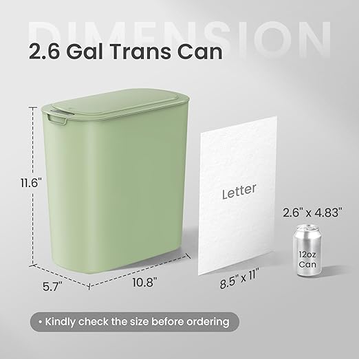 Cesun Automatic Motion Sensor Bathroom Trash Can with Lid, 2.6 Gallon Touchless Trash Bin, Smart Plastic Slim Garbage Can Small Green Wastebasket for Toilet, Office, rv, Bedroom, Living Room