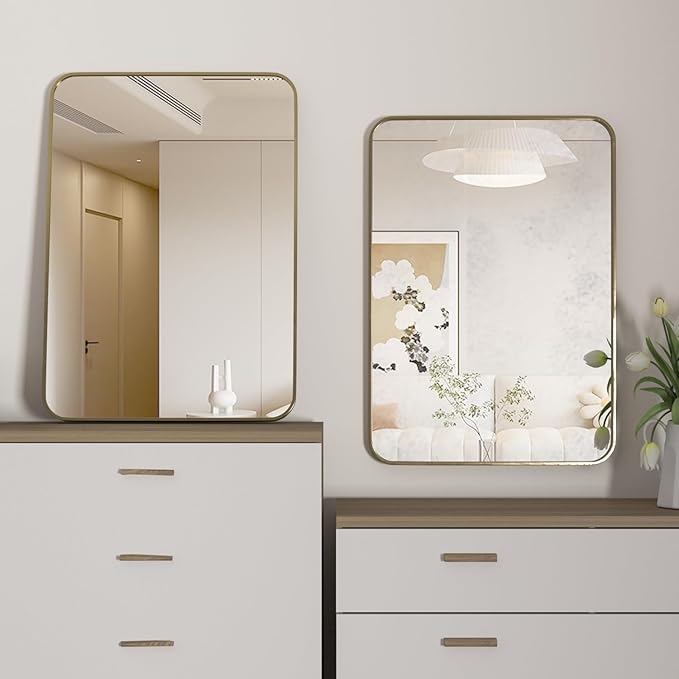 Manocorro Bathroom Mirror,2-Pack 20 x 28 Inch Gold Wall Mount Mirror,Frame Vanity Mirror with Round Corner for Bedroom Living Room, Entryway Hangs Horizontal or Vertical