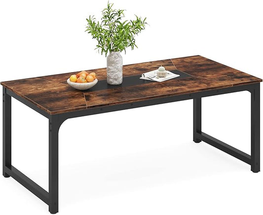 LITTLE TREE 78.7 Inch X-Large Dining Table Rectangular Kitchen Furniture for 6 to 8 People, Brown