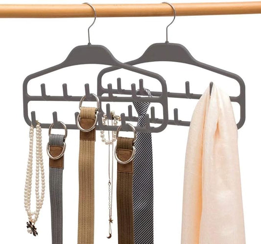 ELONG HOME Belt Hanger 2 Pack, Sturdy Belt Organizer with 360 Degree Swivel, Tie Rack with 11 Large Belt Hooks for Closet, Non Slip Rubberized Belt Rack, Gray