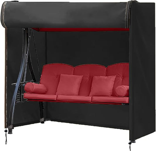 FLYMEI Outdoor Swing Cover 3 Triple Seater Hammock Cover for Porch Swing Canopy Glider Chair and Other Patio Furniture, Waterproof Windproof All Weather Protection, 87'' (L) x 60''(W) x 72''(H)