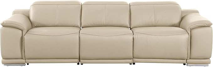 BlackJack Furniture Venice Top Grain Italian Leather Power Recline 3 Piece Sofa - 107" Theater Seating Modern Couch for Living Room Apartment Lounge Home with Adjustable Headrests & USB Port, Beige