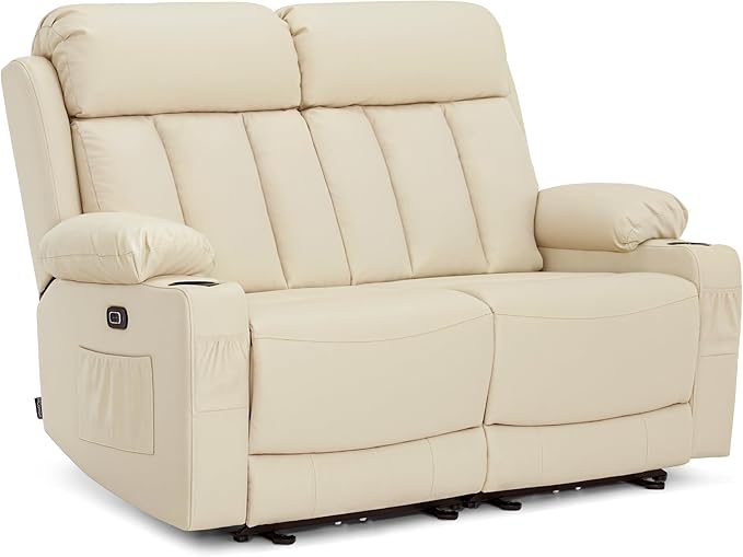 MCombo Zero Gravity Loveseat Recliner with Heat and Massage, Power Reclining Sofa for Living Room, Faux Leather 6075 (Cream White, Loveseat Recliner)