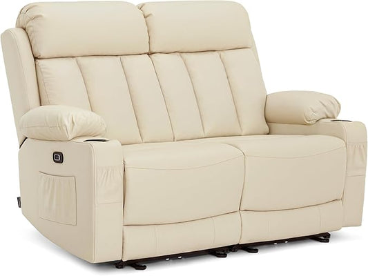 MCombo Zero Gravity Loveseat Recliner with Heat and Massage, Power Reclining Sofa for Living Room, Faux Leather 6075 (Cream White, Loveseat Recliner)
