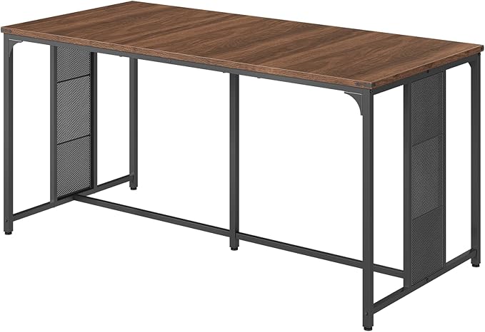 Dining Table for 6-8, 63" Large Kitchen Table, Industrial Dining Room Table, Wooden Rectangular Table with Adjustable Feet, for Dinner, Kitchen, Walnut and Black CZ03BH
