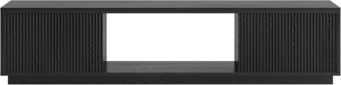Henn&Hart Fluted TV Stand for TVs up to 78" with 2 Ribbed Side Storage Cabinets and Open Center Storage for Living Room, Family Room, or Office, Natural Black