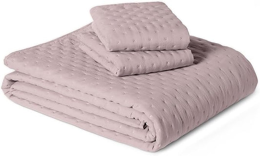 Amazon Basics Brushed Microfiber Quilt Set, Extra Soft with Natural Texture, 3-Piece, Queen/Full, Purple