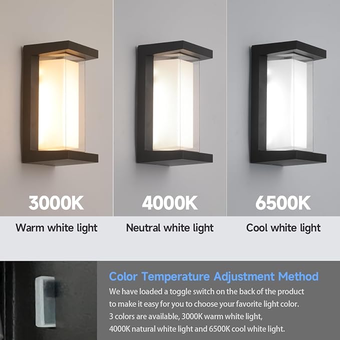 24W Outdoor Porch Light,15%-100% Dimmable Outdoor Wall Lights,3000K/4000K/6500K Adjustable Outdoor Modern Wall Sconce Lights,Waterproof Exterior Wall Lighting,2160LM Indoor Wall Sconce 4 Pack