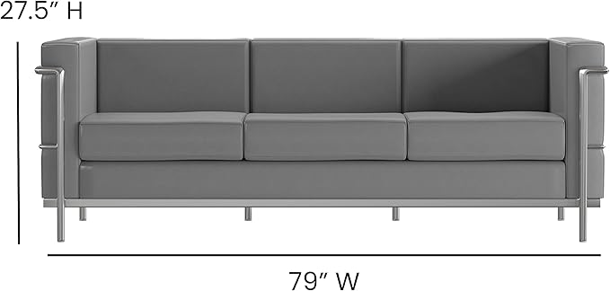 Flash Furniture Hercules Regal Series Contemporary Gray LeatherSoft Sofa with Encasing Frame