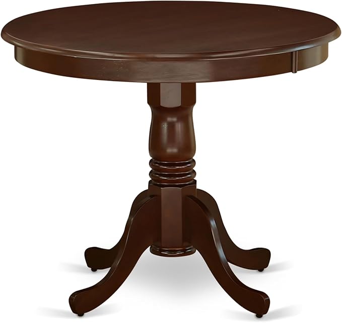 East West Furniture ANNO5-MAH-C 5 Piece Kitchen Table Set for 4 Includes a Round Dining Room Table with Pedestal and 4 Linen Fabric Upholstered Dining Chairs, 36x36 Inch, Mahogany