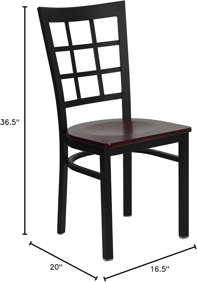Flash Furniture 2 Pk. HERCULES Series Black Window Back Metal Restaurant Chair - Mahogany Wood Seat