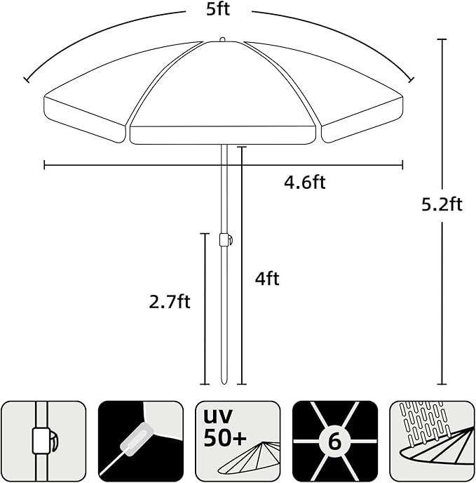 AMMSUN 5ft Seaside Umbrella for Sand and Water Table - Kids Durable Umbrellas for children Beach Camping Garden Outdoor Play Shade Blue Coconut Tree