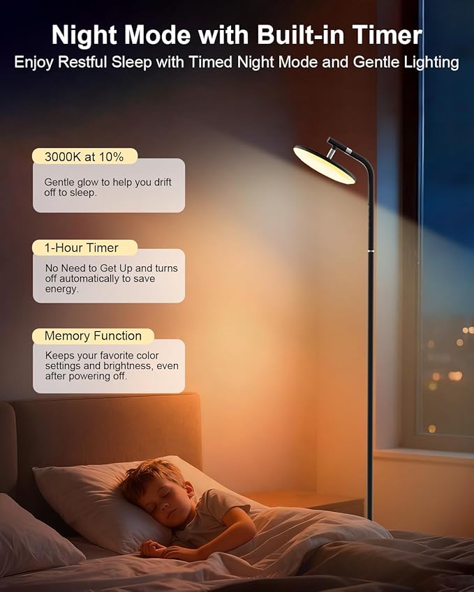 LED Floor Lamp, 32W Super Bright Standing Lamp with Remote Control, Modern Dimmable 69" Torchiere Tall Lamp, 350°Rotating Head Reading Floor Lamp for Living Room, Bedroom, Office, Black