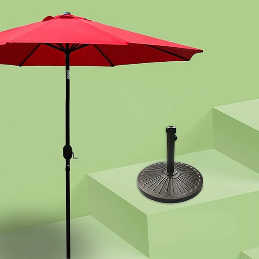 Sunnyglade 9' Patio Umbrella Outdoor Table Umbrella with 8 Sturdy Ribs (Red) | 18" 30.2-lbs Heavy Duty Round Antiqued Umbrella Base, Bronze