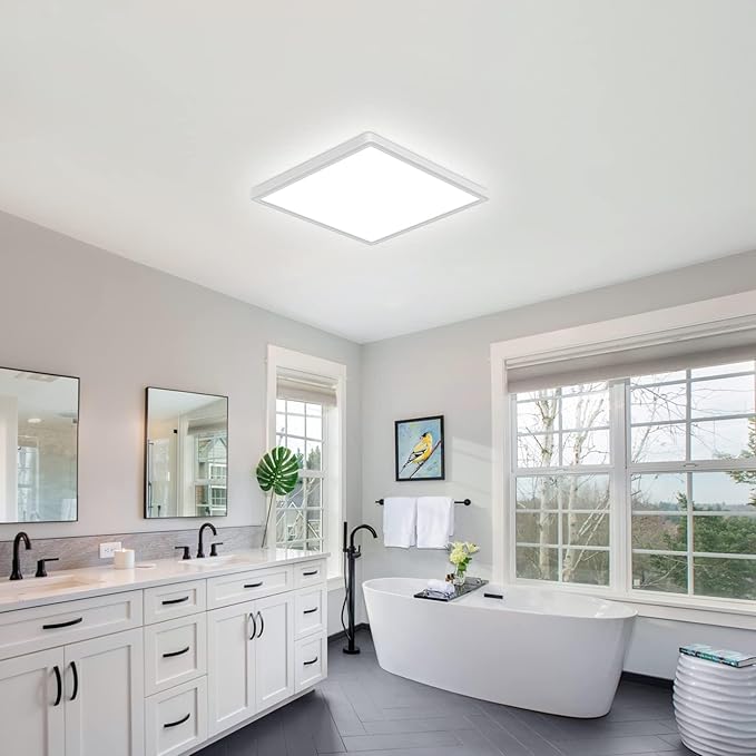 Goeco 12 Inch Square Flush Mount LED Ceiling Light, 24W 6500K Daylight Cool White, Super Bright Surface Mount Ceiling Light Fixture for Bedroom, Living Room, Kitchen, Bathroom, Laundry Room, Closet