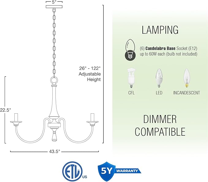 Kira Home Sherbrooke 44" Large Chandelier, 6-Light French Country Chandelier, Smoked Cedar + Rustic Metal Finish