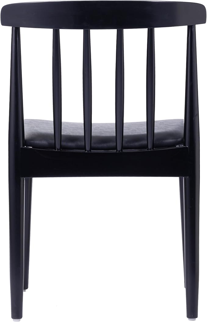 Flash Furniture Chester Solid Wood Dining Chair, Commercial Grade Restaurant Chair with Curved Spindle Backrest and Vinyl Padded Seat, Black/Black