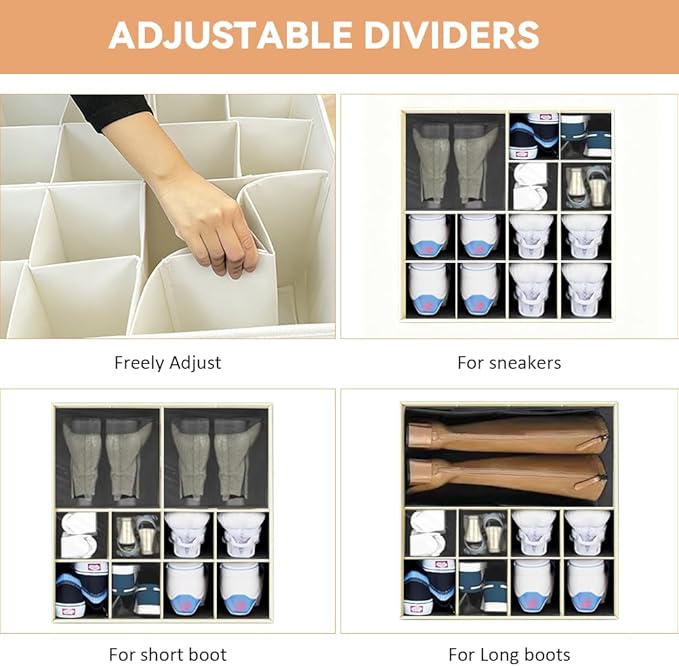 Shoe Organzier for Cloest - 2pack Adjustable Shoe Storage Box Fits 8-16 pairs with Pop-Up dividers,17''*17''*12.5'' Space Saver shoe Box organizer with Clear Dust Cover