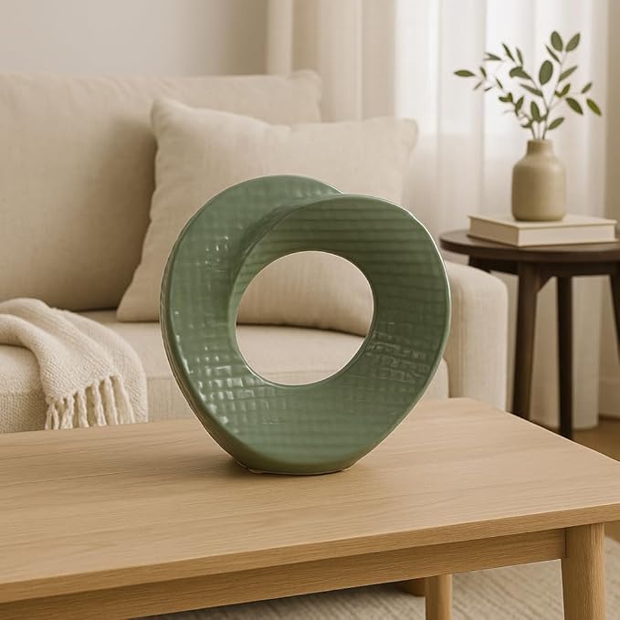 Ceramic Decorative Object – Table Home Decor Accent, Tabletop Decor For Shelf Or Console, Modern Decorative Objects For Collected, Minimal Styling – 8", Green