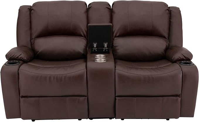 RecPro Charles 67" Powered Double RV Wall Hugger Recliner Sofa | Zero Wall Loveseat for Camper with Upgraded 2023 Fabric (Mahogany)