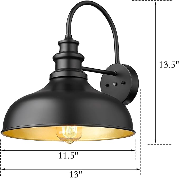 Bestshared Dusk to Dawn Outdoor Barn Light Anti-Rust Outdoor Wall Sconce Farmhouse Exterior Lighting Fixture Wall Lantern Lamp for Porch,Garage(Black+Gold, 2 Pack)
