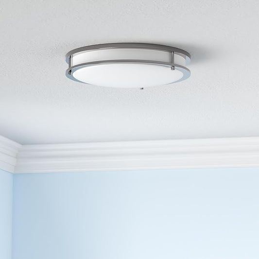 ASD LED 16" Round Flush Mount Lighting, Close to Ceiling Light Fixture | 3CCT, Dimmable, Energy Star, ETL Listed | 24W 1854LM 3000-5000K 120V | Low Profile Double Ring Lamp | Nickel