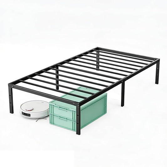 Sweetcrispy Twin XL Size 14 Inch Platform Bed Frame, Heavy Duty Metal Foundation Frame, Noise-Free Sturdy Steel Slats, Underbed Storage, No Box Spring Needed, Quick Setup