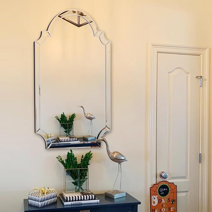 Chende Arched Mirror for Living Room, 28" X 40" Bathroom Wall Mirror with Glass Beveled Edge, Modern Wall Decorative Mirror for Elegant Dining Room, Entryway, Bedroom