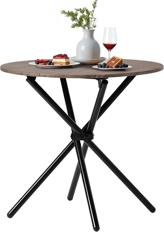 Round Dining Table, Modern Wood Kitchen Dining Table with Metal Legs, 31.5'' Small Dinner Room Table for 2 to 4 People, Circle Table for Home Kitchen, Dining Room, Living Room